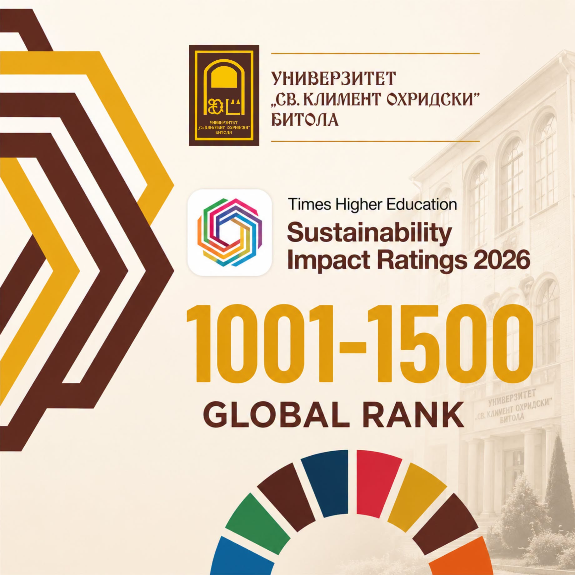 Битолскиот Универзитет со значителен скок на престижното THE Impact Rankings на Times Higher Education — глобално признание за придонесот кон одржливиот развој